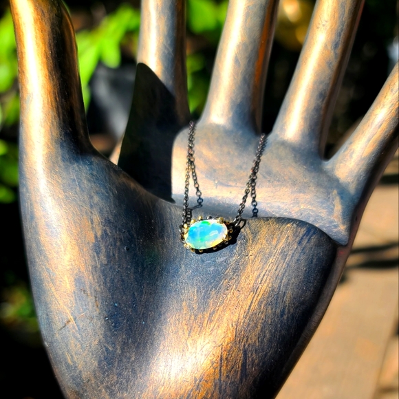 Natural Kharma by Avelon Jewelry - 12k Oval cushion cut Opal sterling rhodium & gold dramatic bracelet